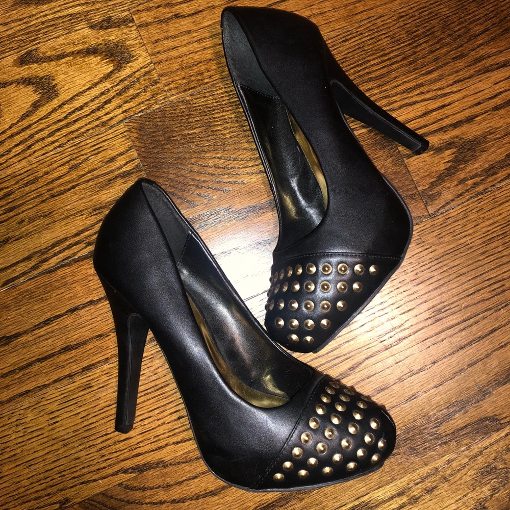Gold Studded Black Heels